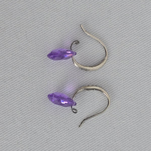 Sterling Silver 925 Purple Drop Dangle Earrings Minimalist CZ Accent