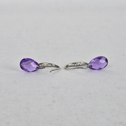 Sterling Silver 925 Purple Drop Dangle Earrings Minimalist CZ Accent