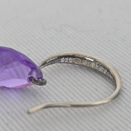 Sterling Silver 925 Purple Drop Dangle Earrings Minimalist CZ Accent