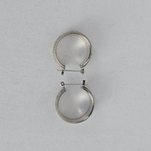 Vintage Silver Etched Wide Hoop Earrings Textured Geometric