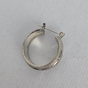 Vintage Silver Etched Wide Hoop Earrings Textured Geometric