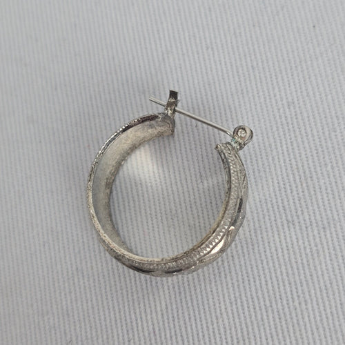 Vintage Silver Etched Wide Hoop Earrings Textured Geometric