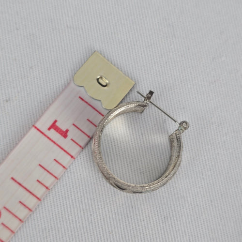 Vintage Silver Etched Wide Hoop Earrings Textured Geometric