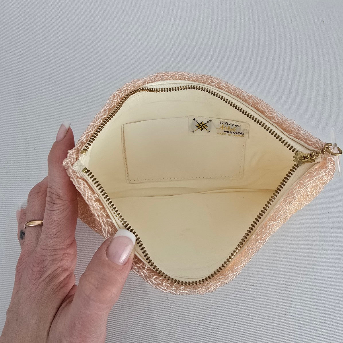 Vintage Arbel Montreal Beaded Coin Purse Made in Japan Blush Pink Evening Bag