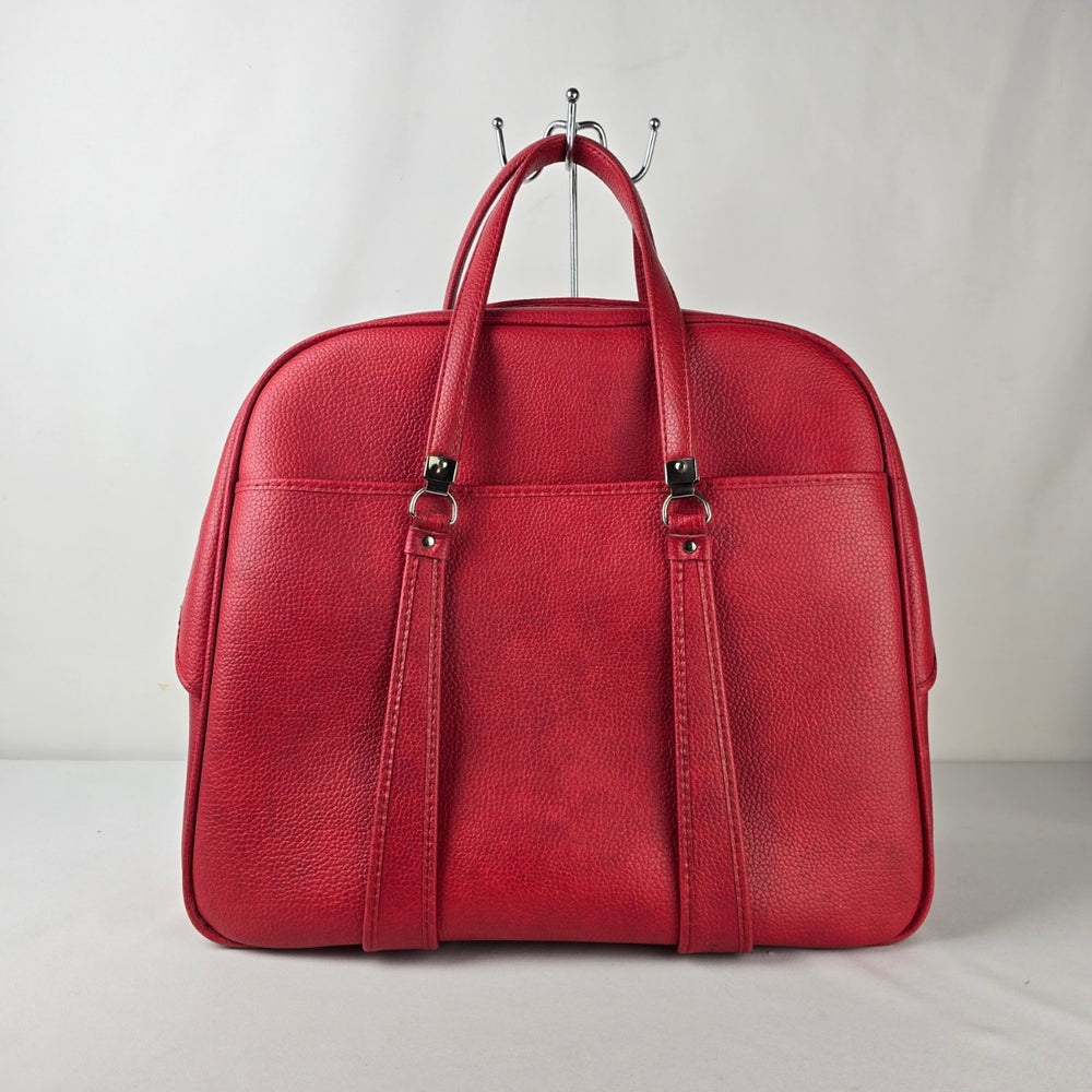 Vintage Red Train Case Doctor Bag Structured Travel Satchel Retro