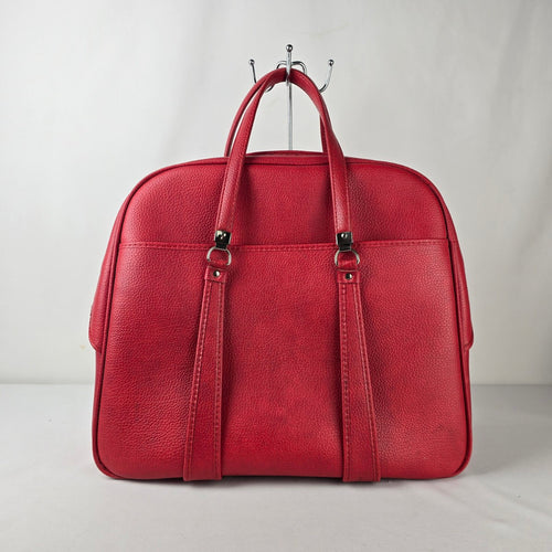 Vintage Red Train Case Doctor Bag Structured Travel Satchel Retro