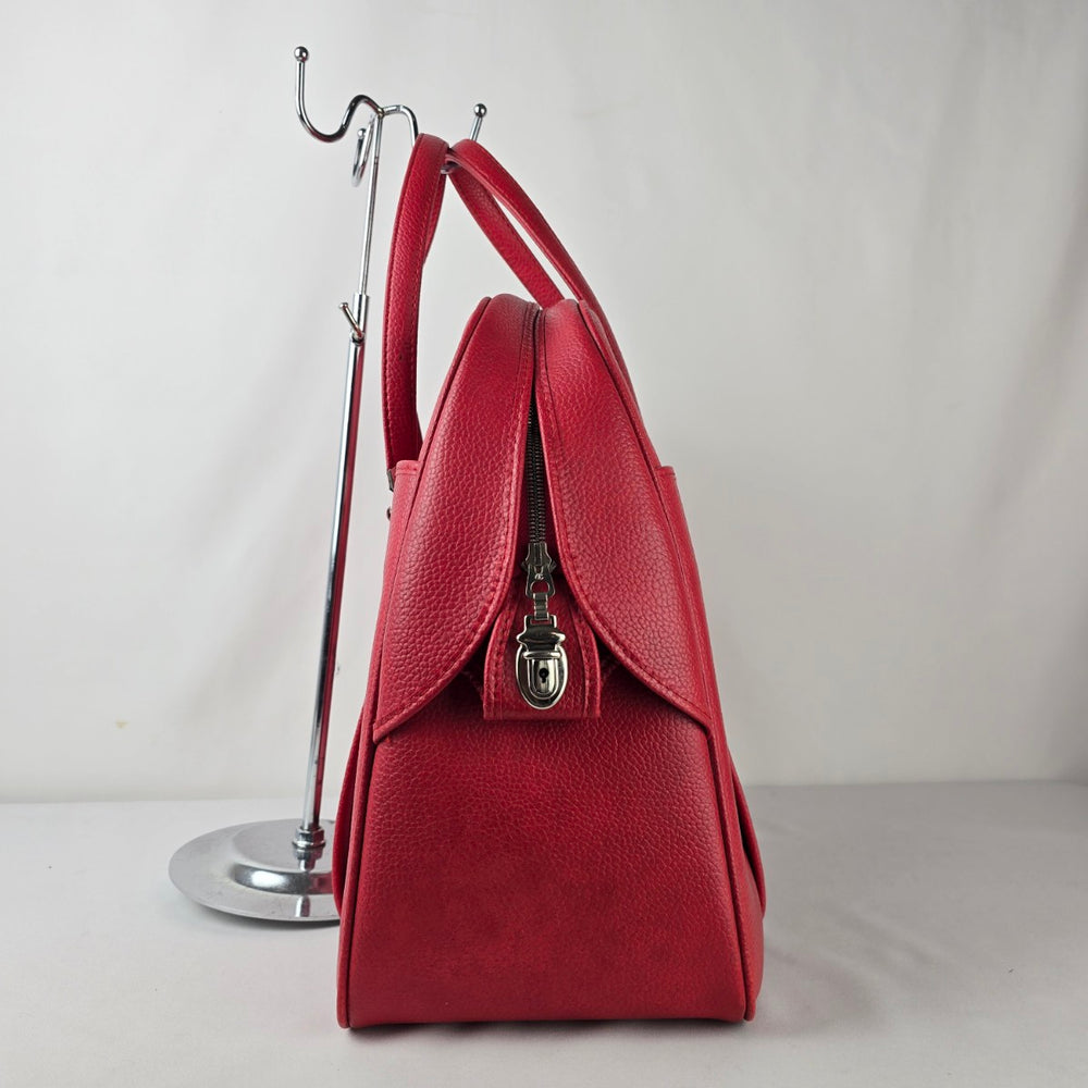 Vintage Red Train Case Doctor Bag Structured Travel Satchel Retro