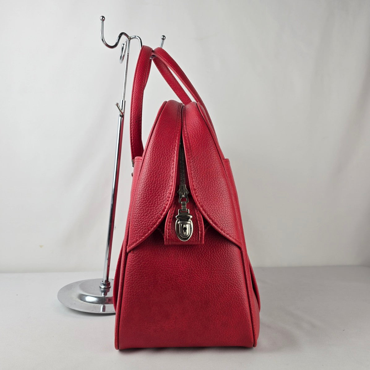 Vintage Red Train Case Doctor Bag Structured Travel Satchel Retro
