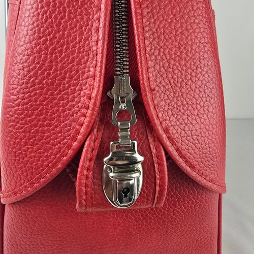 Vintage Red Train Case Doctor Bag Structured Travel Satchel Retro