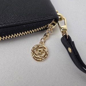 Black Floral Embossed Wallet Wristlet Organizer Zip Around Clutch Purse