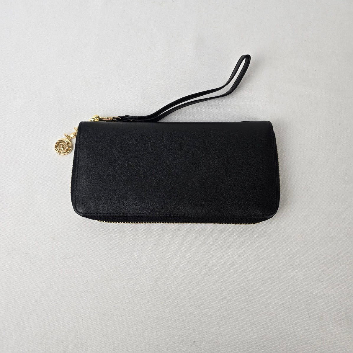 Black Floral Embossed Wallet Wristlet Organizer Zip Around Clutch Purse
