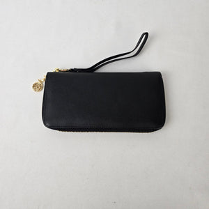 Black Floral Embossed Wallet Wristlet Organizer Zip Around Clutch Purse
