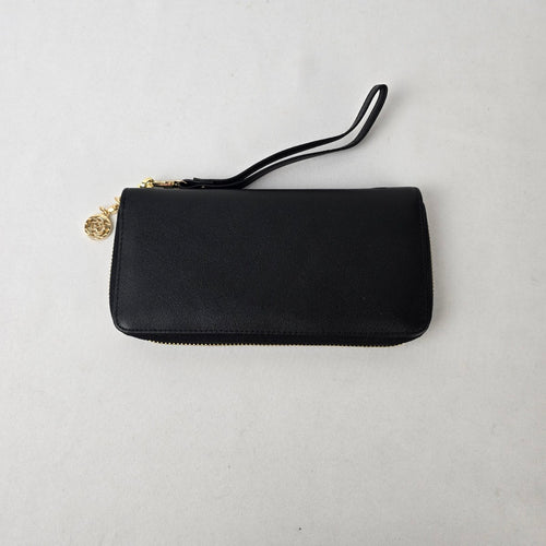 Black Floral Embossed Wallet Wristlet Organizer Zip Around Clutch Purse