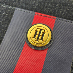 Tommy Hilfiger Denim Wristlet Pouch Navy Red Stripe Logo Zip Clutch