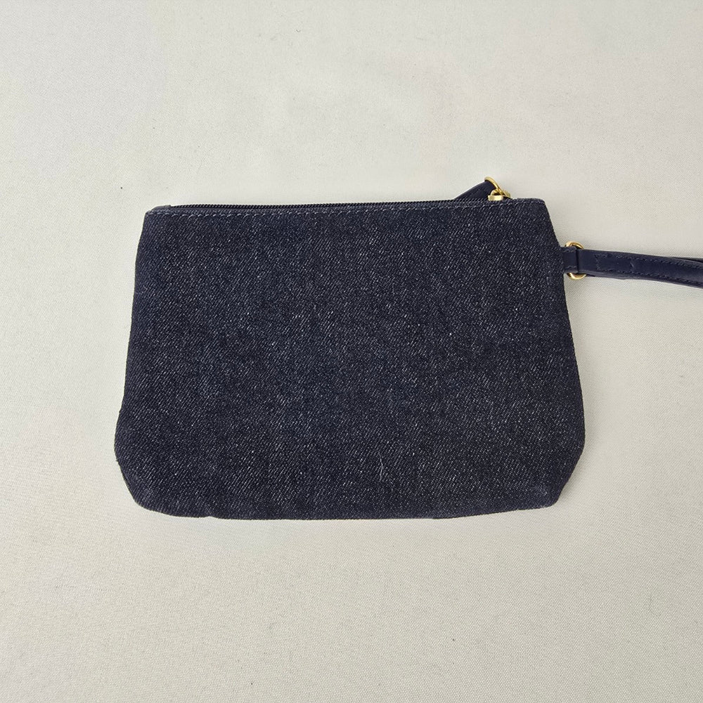 Tommy Hilfiger Denim Wristlet Pouch Navy Red Stripe Logo Zip Clutch