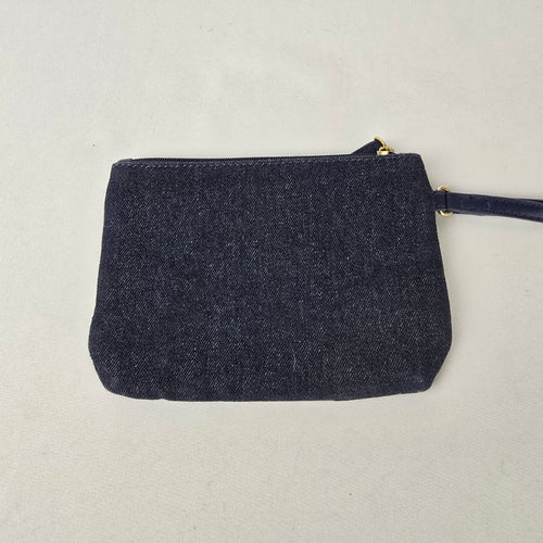 Tommy Hilfiger Denim Wristlet Pouch Navy Red Stripe Logo Zip Clutch