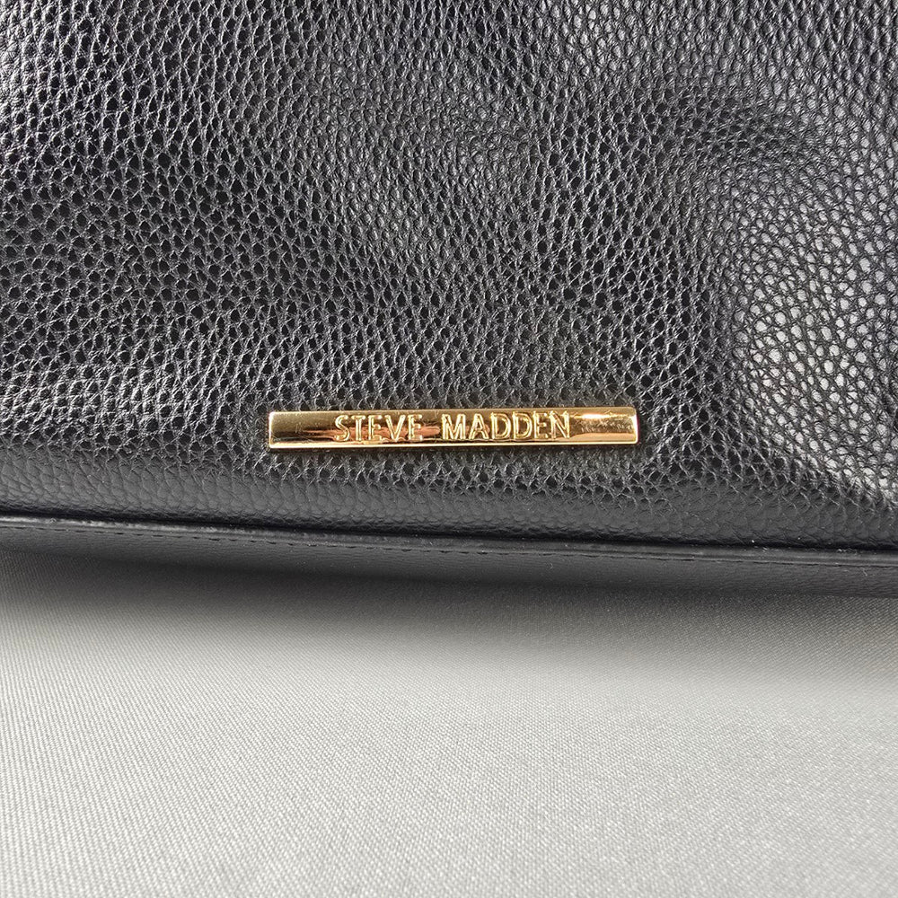 Steve Madden Black Tote Bag Gold Hardware Shoulder Purse Large Everyday Bag