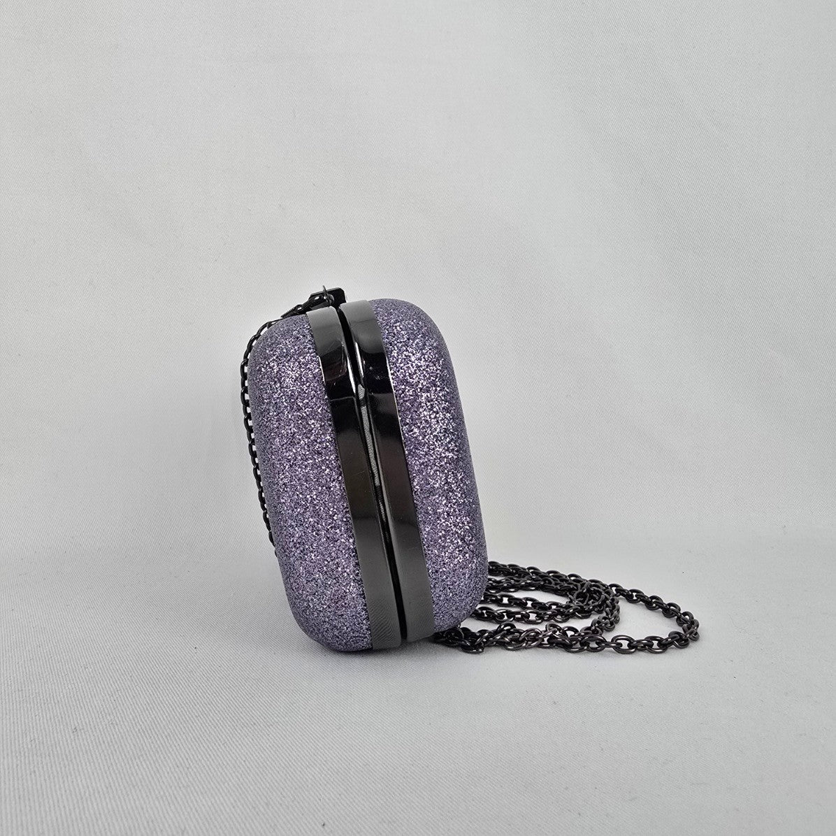 Glitter Hard Case Evening Clutch Purple Silver Chain Strap Formal Bag