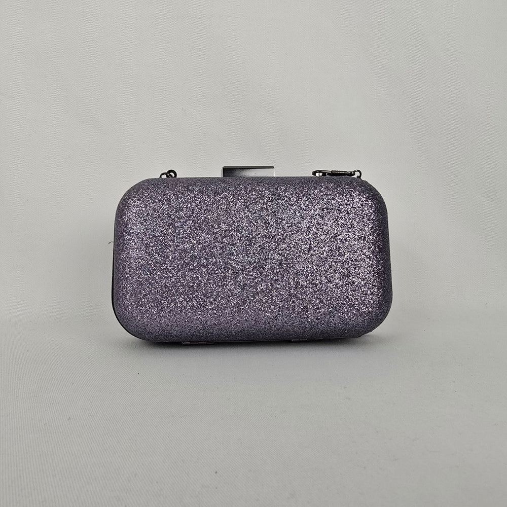 Glitter Hard Case Evening Clutch Purple Silver Chain Strap Formal Bag
