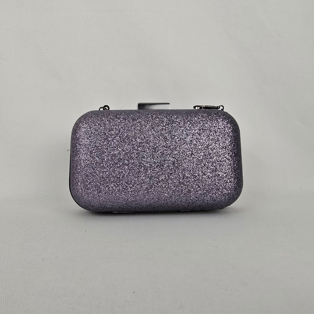 Glitter Hard Case Evening Clutch Purple Silver Chain Strap Formal Bag