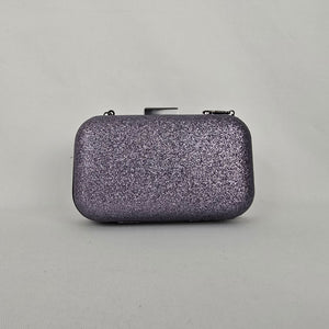 Glitter Hard Case Evening Clutch Purple Silver Chain Strap Formal Bag