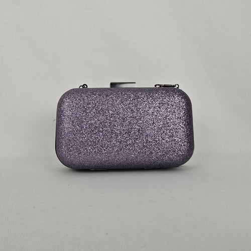 Glitter Hard Case Evening Clutch Purple Silver Chain Strap Formal Bag