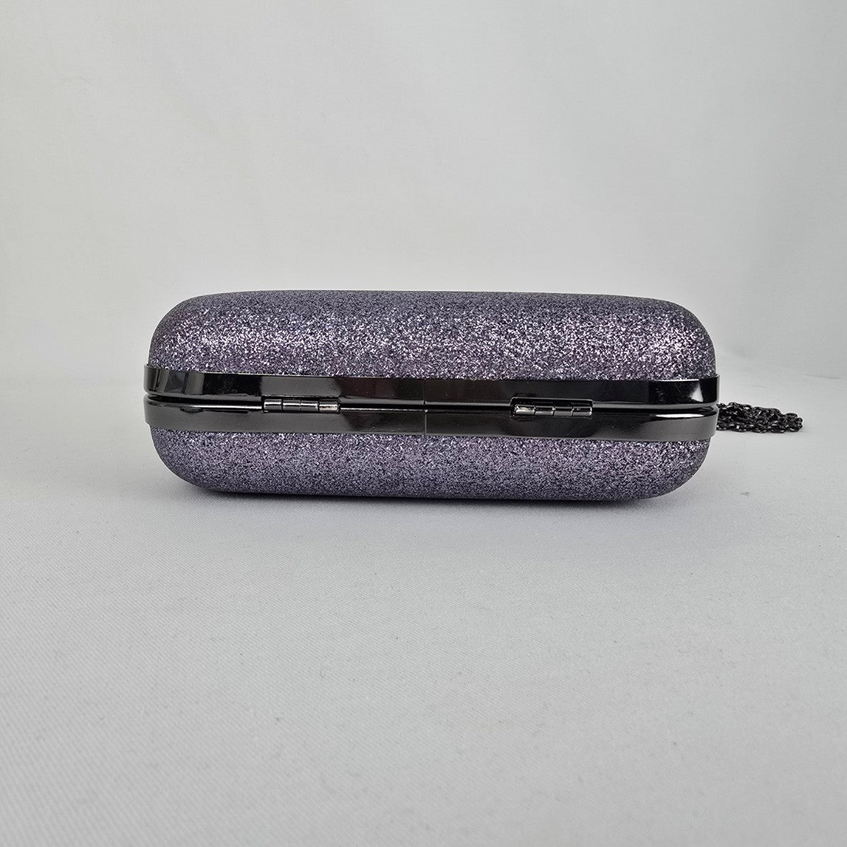 Glitter Hard Case Evening Clutch Purple Silver Chain Strap Formal Bag