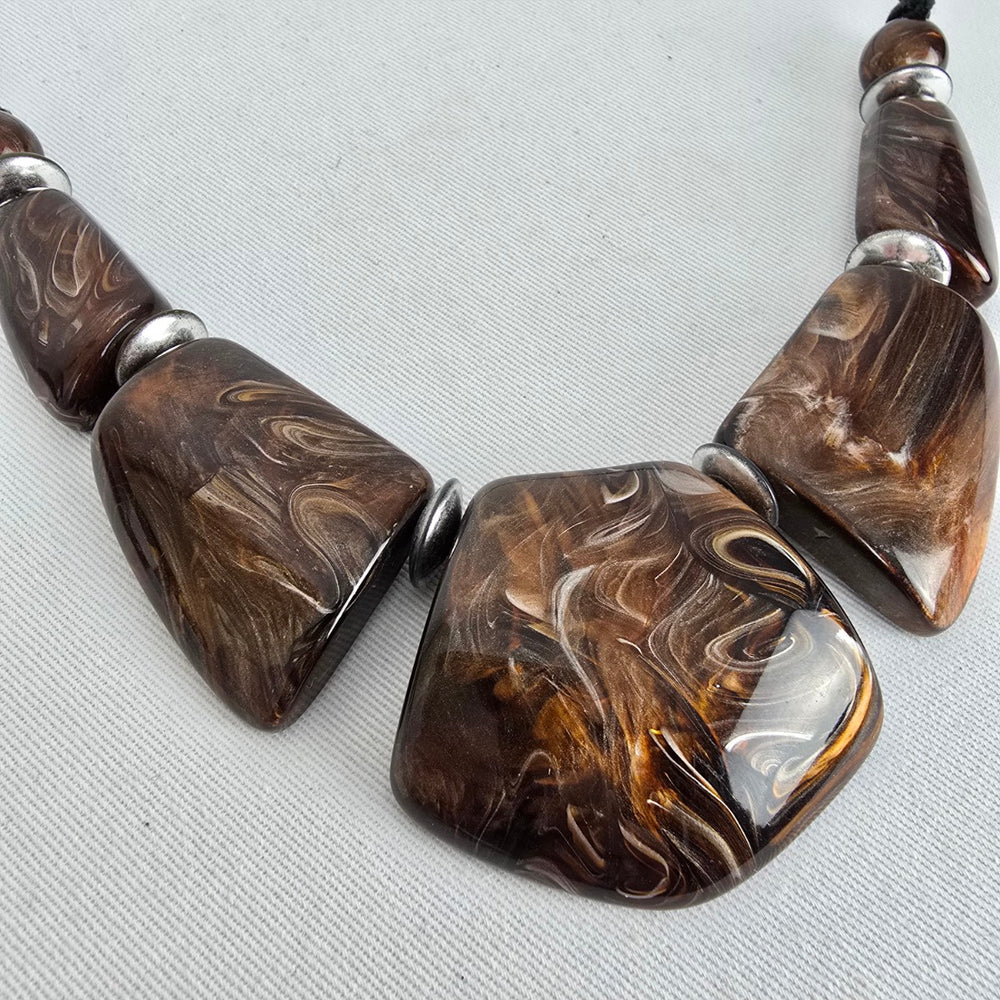 Mocha Marble Statement Necklace – Chunky Resin