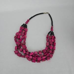 Chunky Pink Stone Statement Necklace Multi Strand Boho Tribal Style