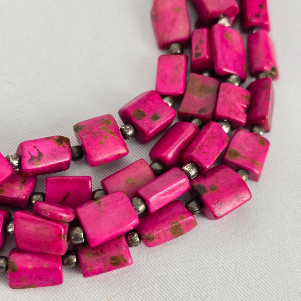 Chunky Pink Stone Statement Necklace Multi Strand Boho Tribal Style