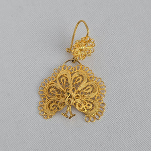 Vintage Gold Tone Peacock Filigree Earrings Boho Statement Dangle
