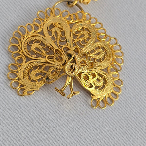 Vintage Gold Tone Peacock Filigree Earrings Boho Statement Dangle