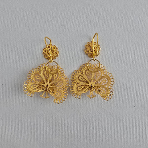 Vintage Gold Tone Peacock Filigree Earrings Boho Statement Dangle
