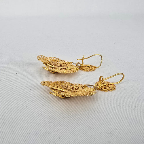 Vintage Gold Tone Peacock Filigree Earrings Boho Statement Dangle