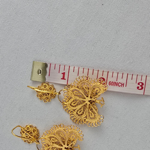 Vintage Gold Tone Peacock Filigree Earrings Boho Statement Dangle