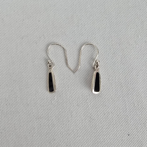 925 Sterling Silver Black Onyx Inlay Drop Earrings Minimalist Dangle