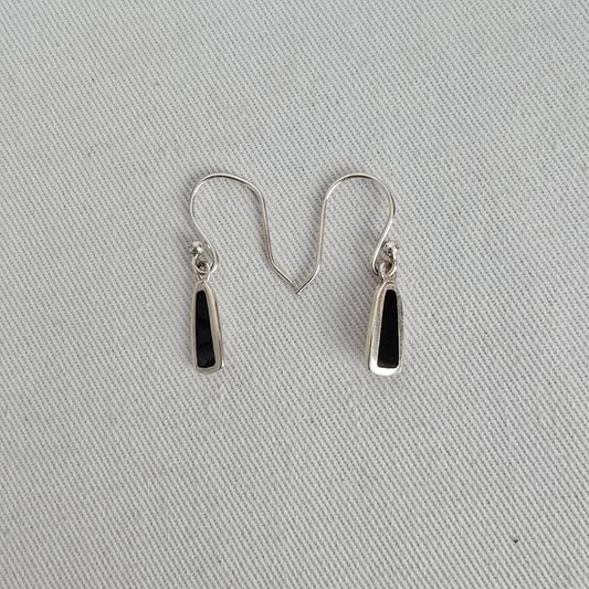 925 Sterling Silver Black Onyx Inlay Drop Earrings Minimalist Dangle