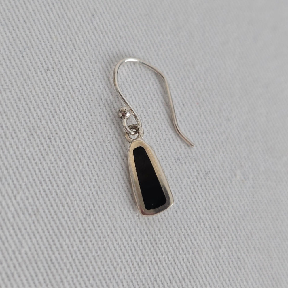 925 Sterling Silver Black Onyx Inlay Drop Earrings Minimalist Dangle