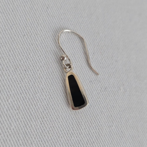 925 Sterling Silver Black Onyx Inlay Drop Earrings Minimalist Dangle