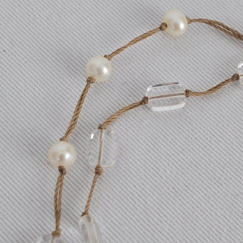 Silpada Oh So Pretty Pearl Quartzite Rock Crystal Silk Cord Necklace Sterling Silver