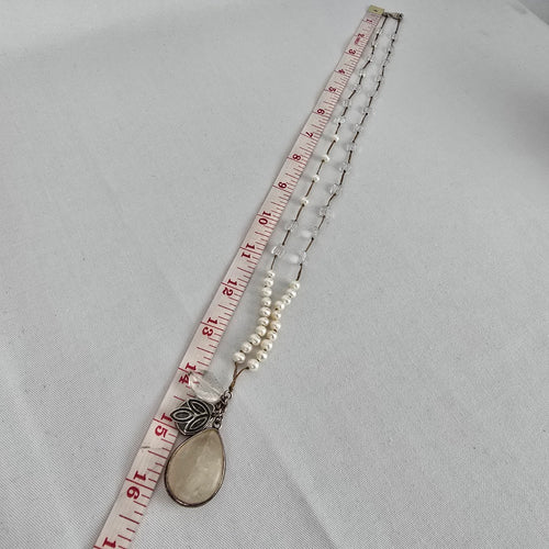 Silpada Oh So Pretty Pearl Quartzite Rock Crystal Silk Cord Necklace Sterling Silver