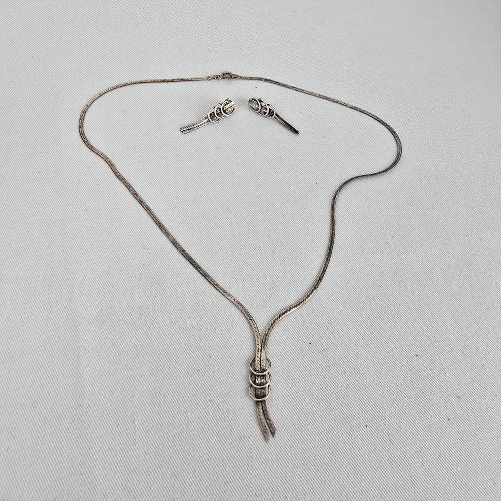 Italy 925 Sterling Silver Snake Chain Lariat Y Necklace Earring Set Minimalist