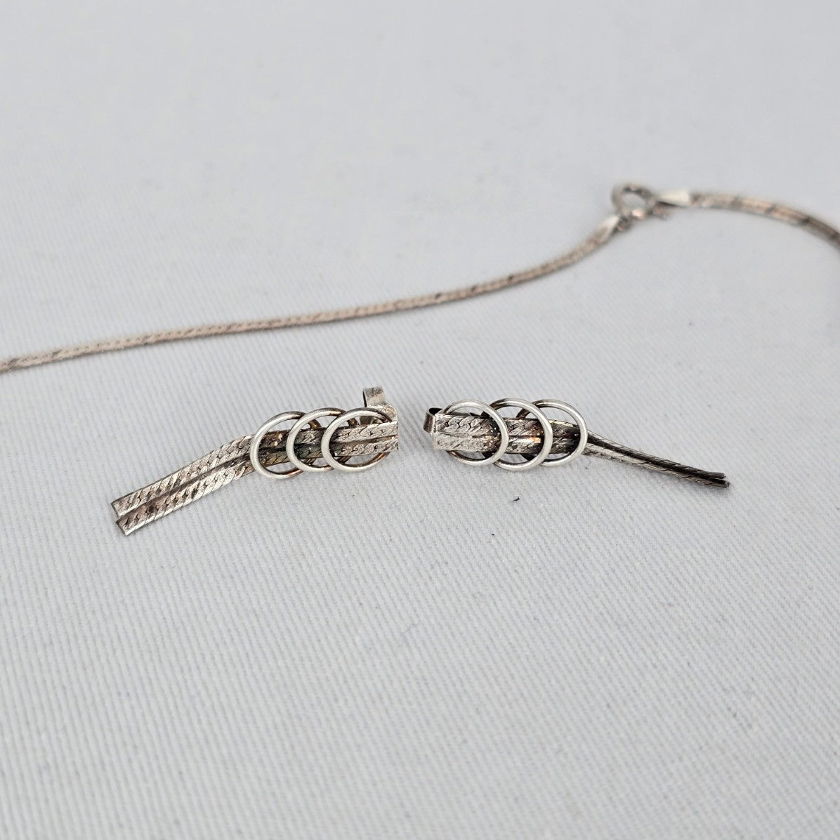 Italy 925 Sterling Silver Snake Chain Lariat Y Necklace Earring Set Minimalist