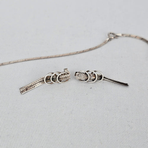 Italy 925 Sterling Silver Snake Chain Lariat Y Necklace Earring Set Minimalist