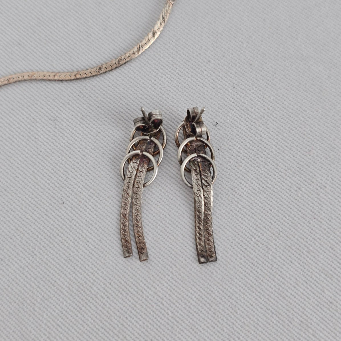 Italy 925 Sterling Silver Snake Chain Lariat Y Necklace Earring Set Minimalist