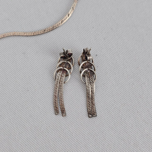 Italy 925 Sterling Silver Snake Chain Lariat Y Necklace Earring Set Minimalist
