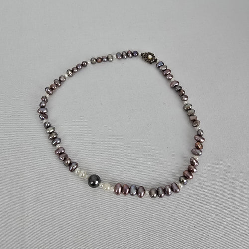 Vintage Baroque Freshwater Pearl Necklace Purple Grey White Pearls Floral Clasp