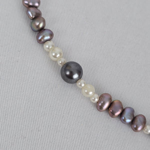 Vintage Baroque Freshwater Pearl Necklace Purple Grey White Pearls Floral Clasp