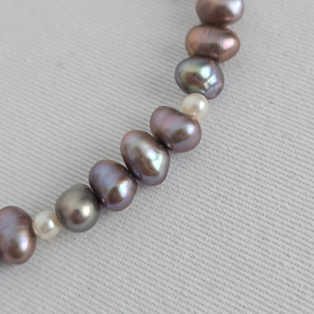 Vintage Baroque Freshwater Pearl Necklace Purple Grey White Pearls Floral Clasp