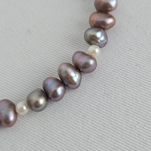 Vintage Baroque Freshwater Pearl Necklace Purple Grey White Pearls Floral Clasp